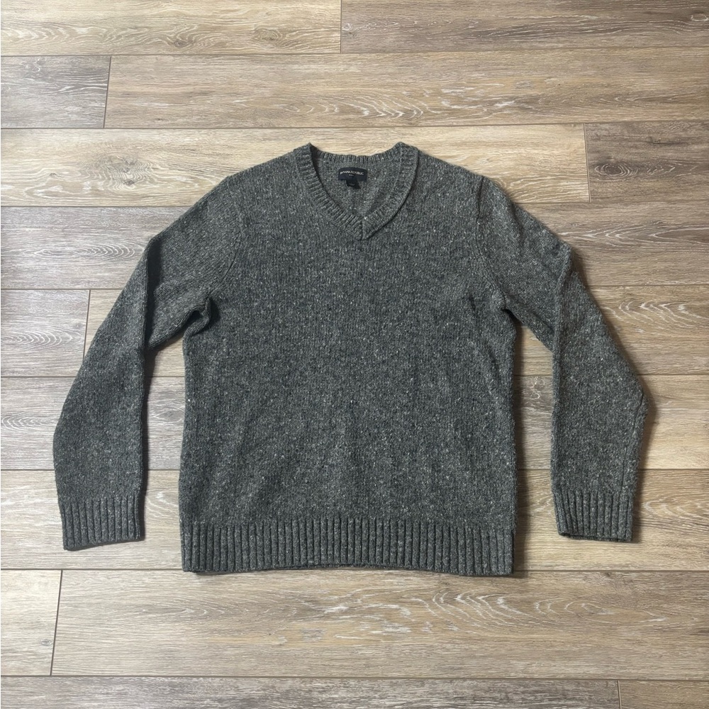 Express Sweater Sz L Gray Lambs Wool Blend V Neck Pullover Preppy Academia